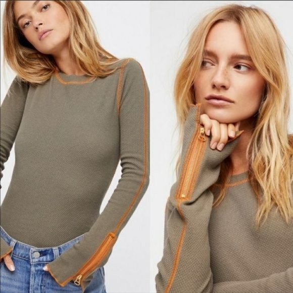 Free People Tops - Free People Zipper Cuff Thermal Size XS